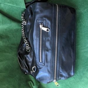 Badgley mischka black leather purse with chains